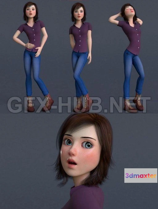 1185824 - PBR Game 3D Model - Jasmin Cartoon Girl