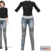 1185828 - PBR Game 3D Model - Jeans Leather Jacket Female Outfit