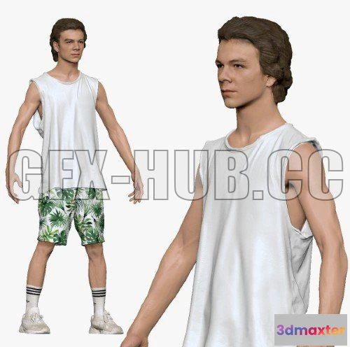1185892 - PBR Game 3D Model - Junior boy in tank top palm shirts
