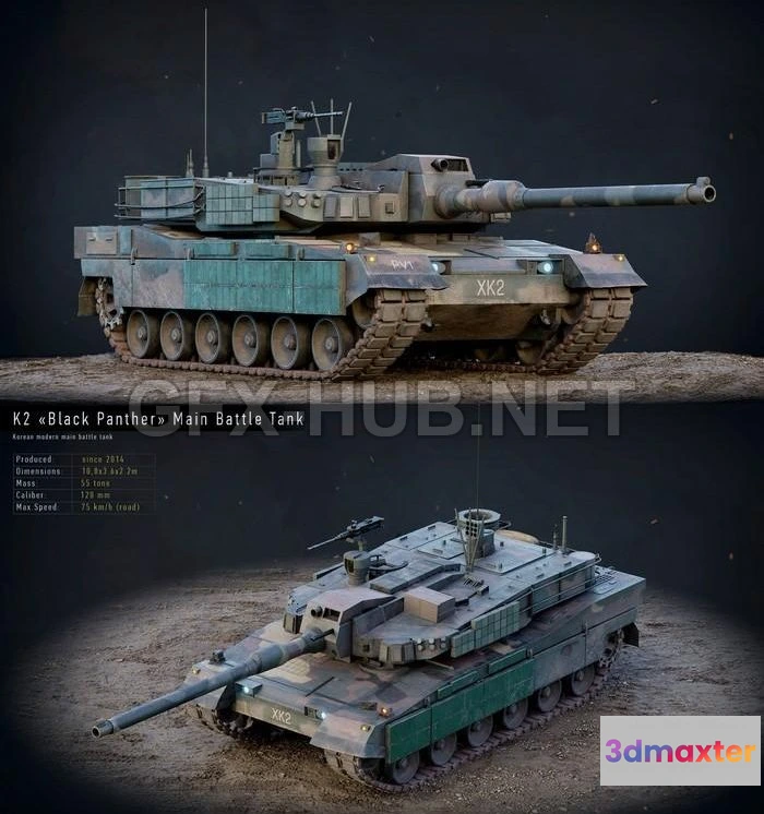 1185904 - PBR Game 3D Model - K2 BlackPanther Korea Tank