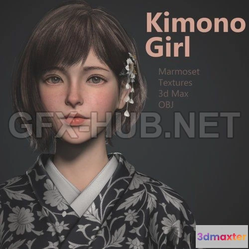 1185994 - PBR Game 3D Model - Kimono girl