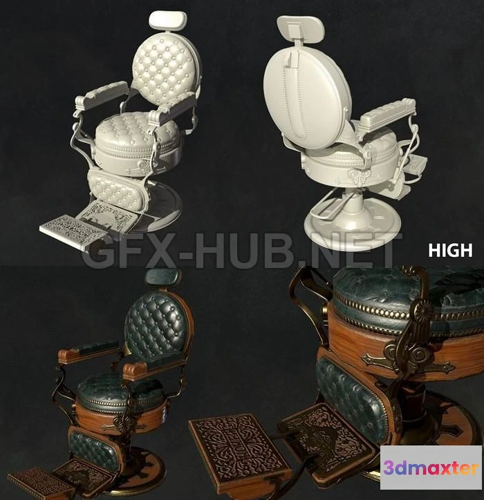 1186028 - PBR Game 3D Model - Koken Barber Shop Chair