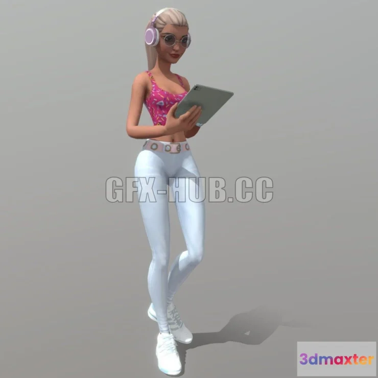 1186102 - PBR Game 3D Model - Lady walking animated with accessories V2