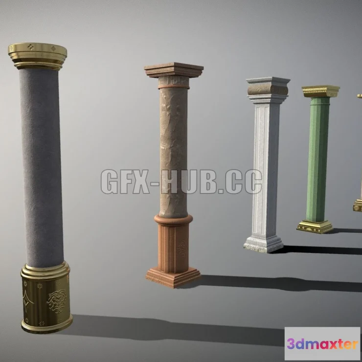 1186128 - PBR Game 3D Model - Large Ancient Columns Set