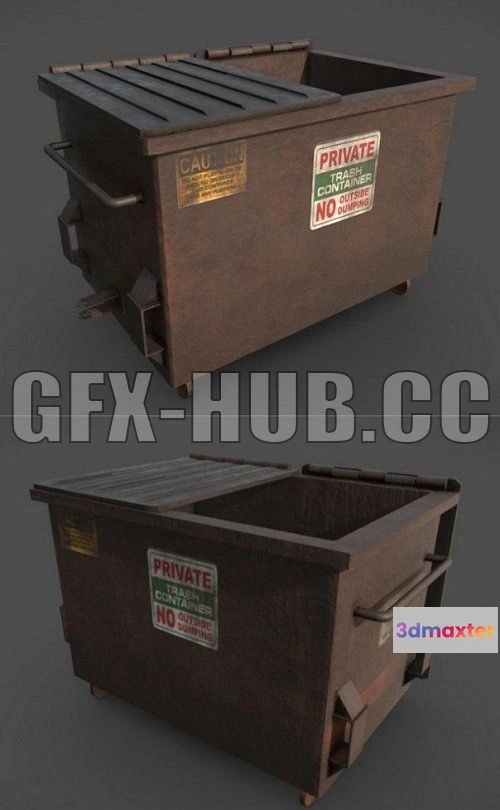1186136 - PBR Game 3D Model - Large Metal Industrial Garbage Bin