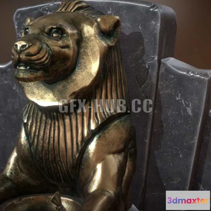 1186266 - PBR Game 3D Model - Lion Drinking Fountain