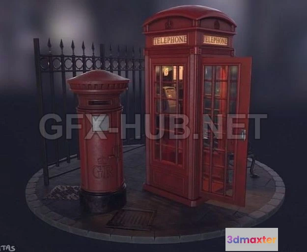 1186316 - PBR Game 3D Model - London Phone Booth