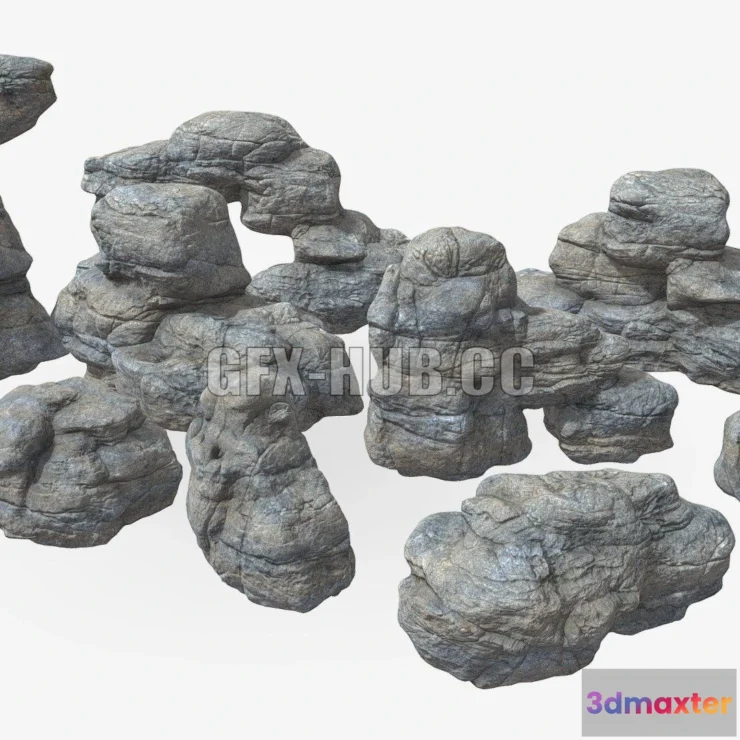 1186360 - PBR Game 3D Model - Low poly Gray Boulder Beach Rock Collection 210103