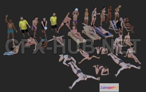 1186378 - PBR Game 3D Model - Low-poly beach people