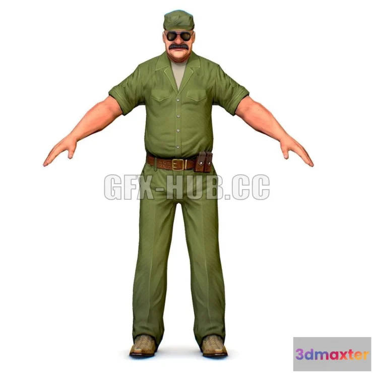 1186386 - PBR Game 3D Model - LowPoly Man Boss Slave Driver Chief Solder