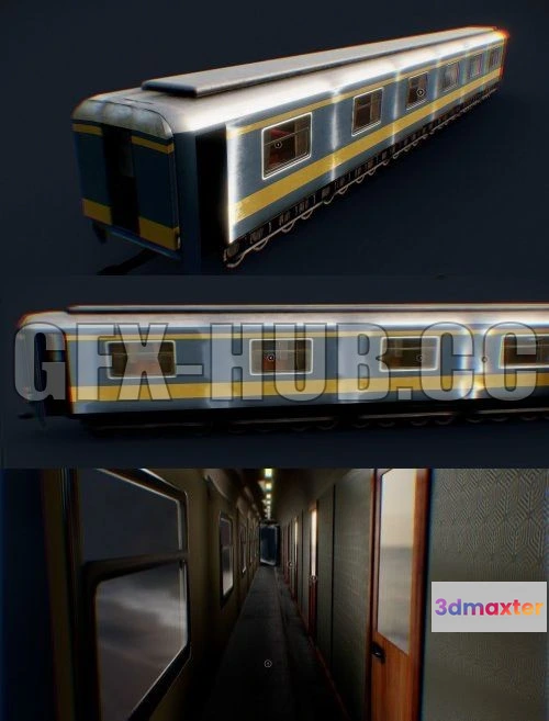 1186396 - PBR Game 3D Model - Low-poly Train Railroad Car With Interior