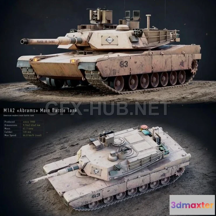 1186460 - PBR Game 3D Model - M1A2 Abrams GameReady