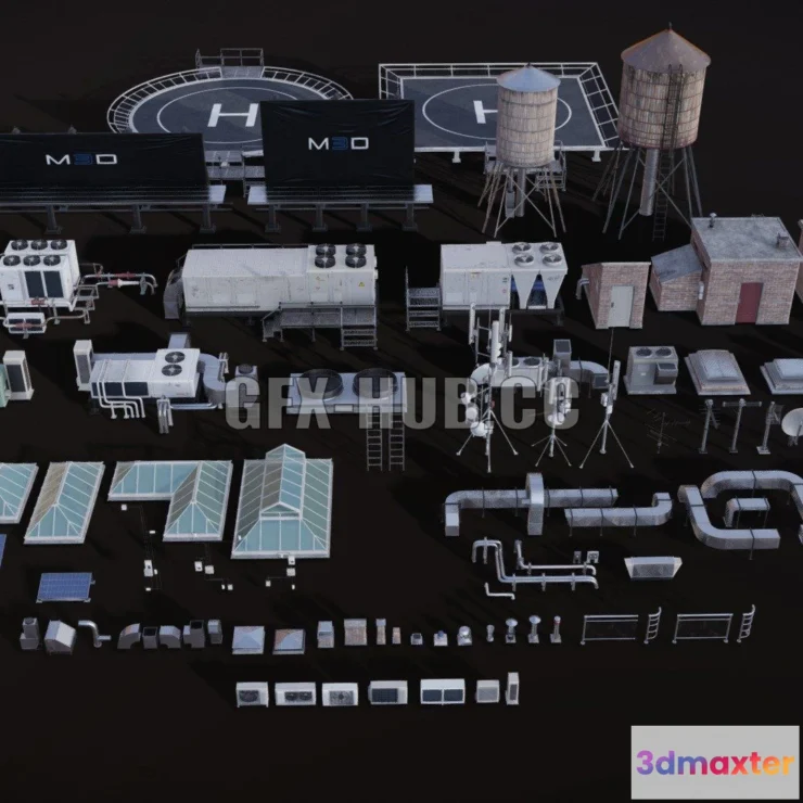 1186490 - PBR Game 3D Model - M3D Rooftop props collection