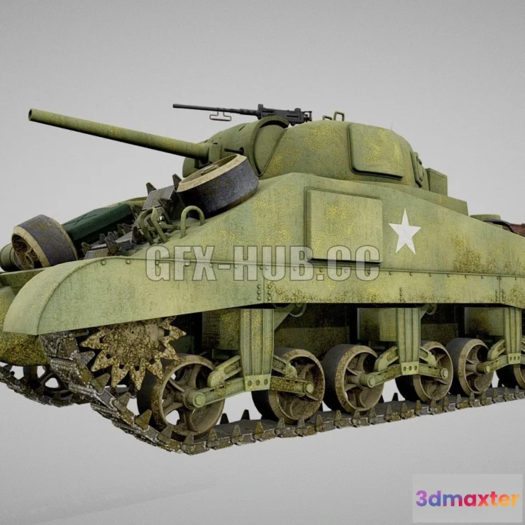 1186522 - PBR Game 3D Model - M4A2 Sherman Tank with equipment