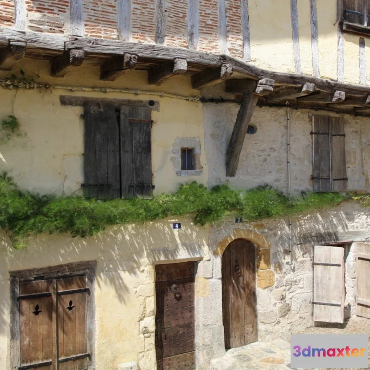 1186574 - PBR Game 3D Model - Maisons médiévales, Bellac