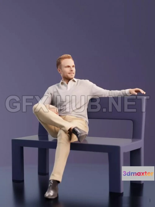 1186652 - PBR Game 3D Model - Man Sitting on bench Scanned