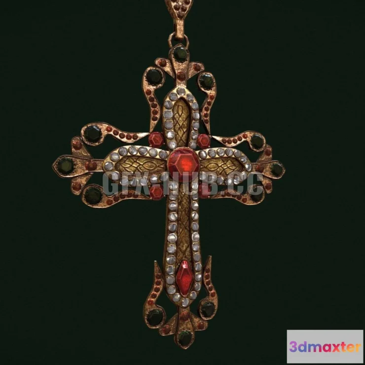 1186822 - PBR Game 3D Model - Medieval Cross Necklace