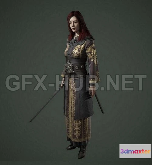 1186828 - PBR Game 3D Model - Medieval Female Warrior