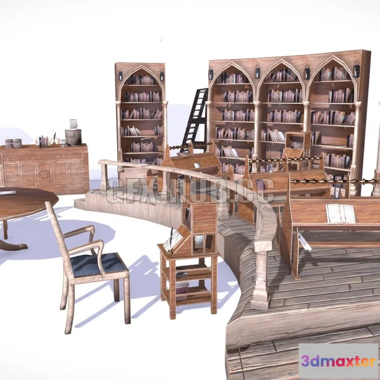 1186836 - PBR Game 3D Model - Medieval Library Model Pack low-poly