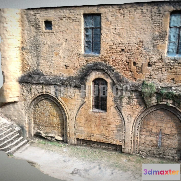 1186842 - PBR Game 3D Model - Medieval stone wall