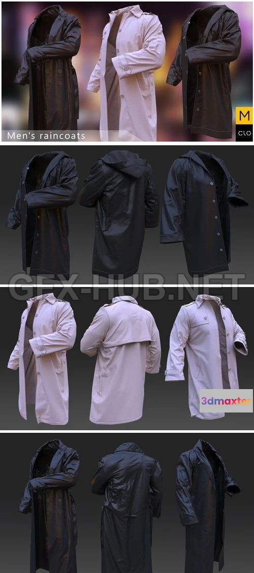 1186876 - PBR Game 3D Model - Men’s raincoats. Clo3d, Marvelous Designer projects