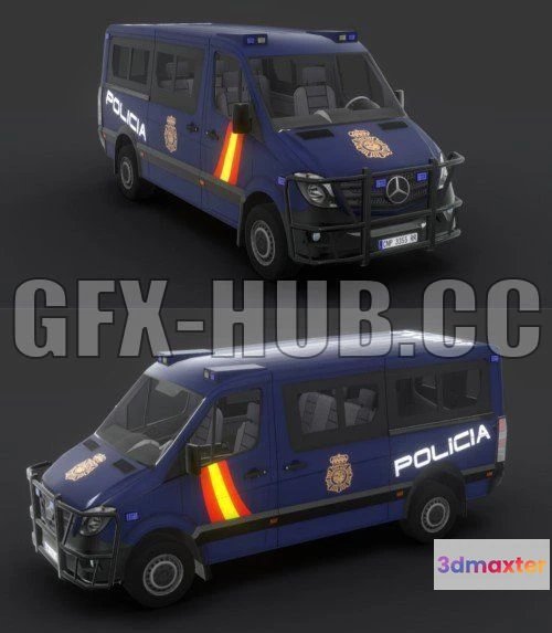 1186882 - PBR Game 3D Model - Mercedes benz Sprinter Policia Nacional