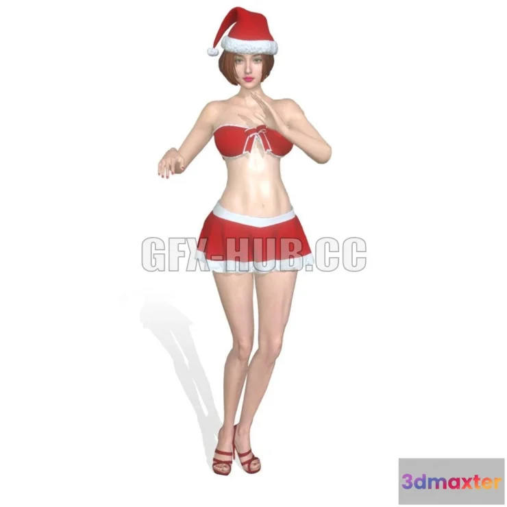 1186906 - PBR Game 3D Model - Merry Christmas Girl
