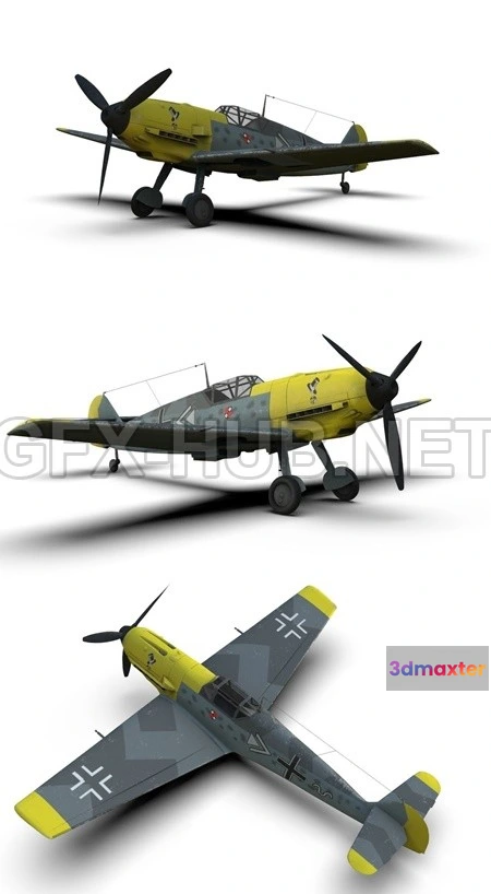 1186910 - PBR Game 3D Model - Messerschmitt Bf 109 German ww2 Fighter VR AR low-poly