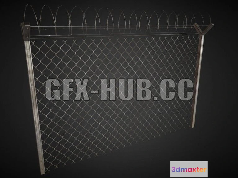 1186924 - PBR Game 3D Model - Metal fence with wire