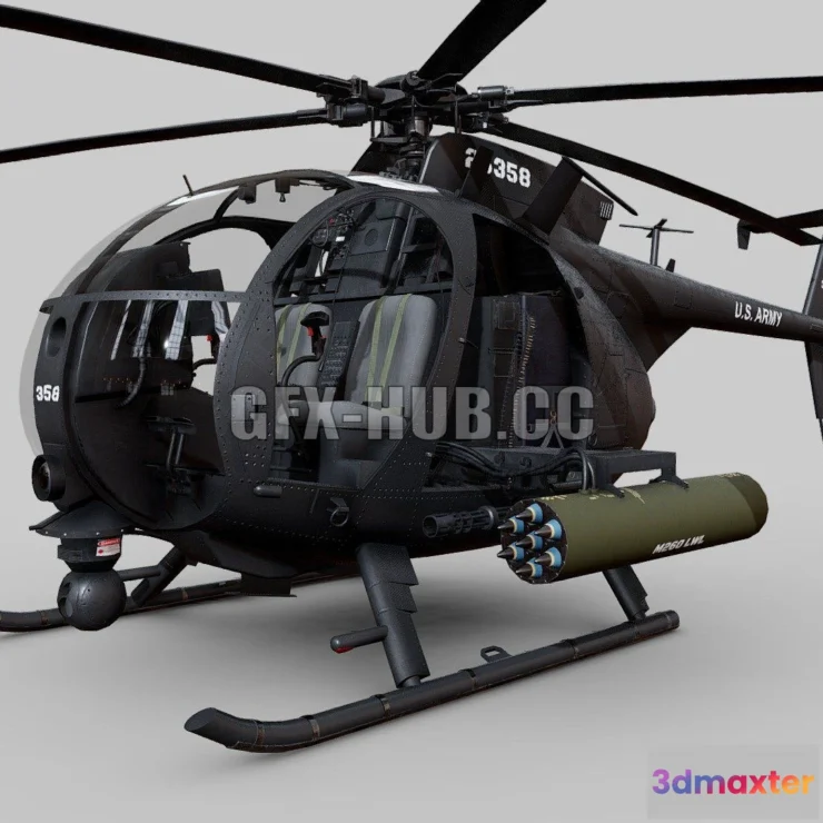 1186946 - PBR Game 3D Model - MH-6 Little Bird Helicopter