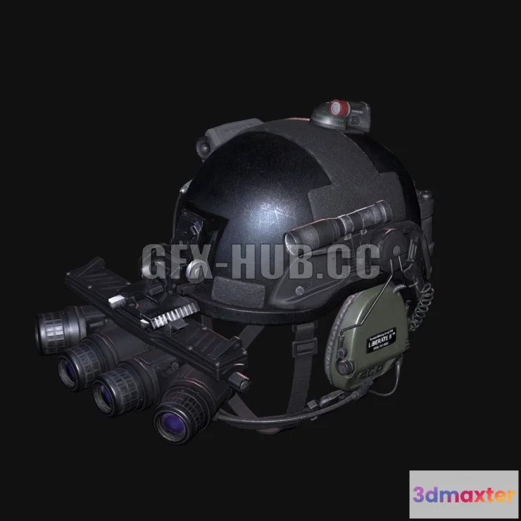 1187036 - PBR Game 3D Model - Military Helmet with Night Vision Goggles