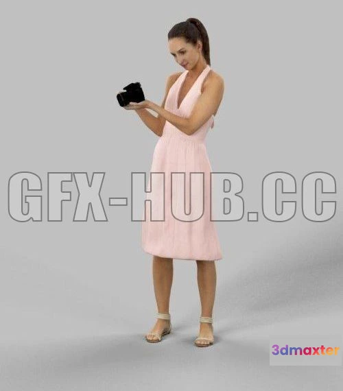 1187100 - PBR Game 3D Model - Mirage Casual Woman In A Summer Dress Standing With A Camera