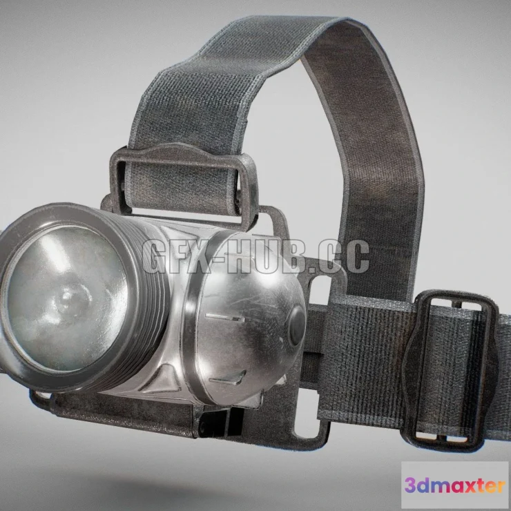 1187124 - PBR Game 3D Model - Modern headlamp flashlight on a strap da1 Low-poly