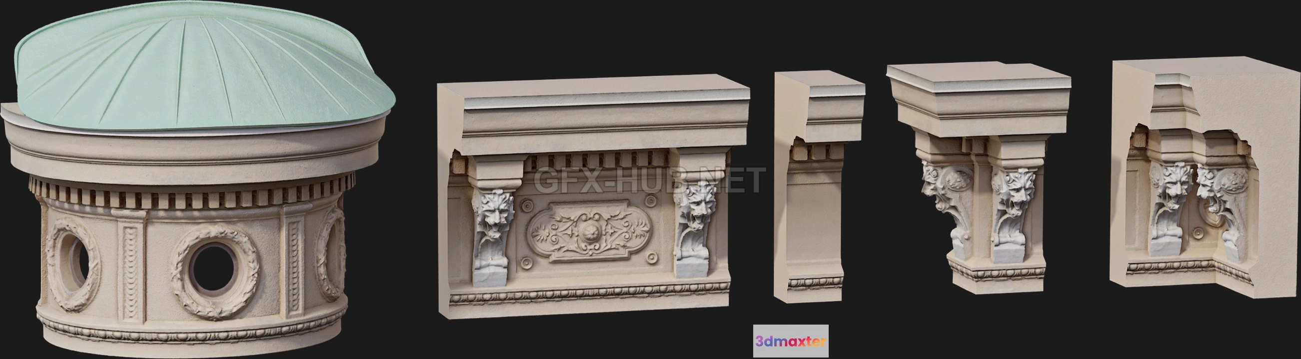 1187142 - PBR Game 3D Model - Modular Building 3RD Floor Trim Kit Megascan 8k 3D Asset