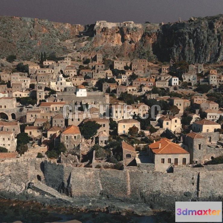 1187164 - PBR Game 3D Model - Monemvasia town scene