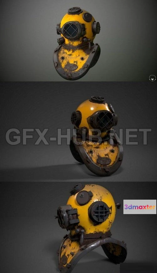 1187364 - PBR Game 3D Model - Navy WWII Mark V brass Dive Helmet