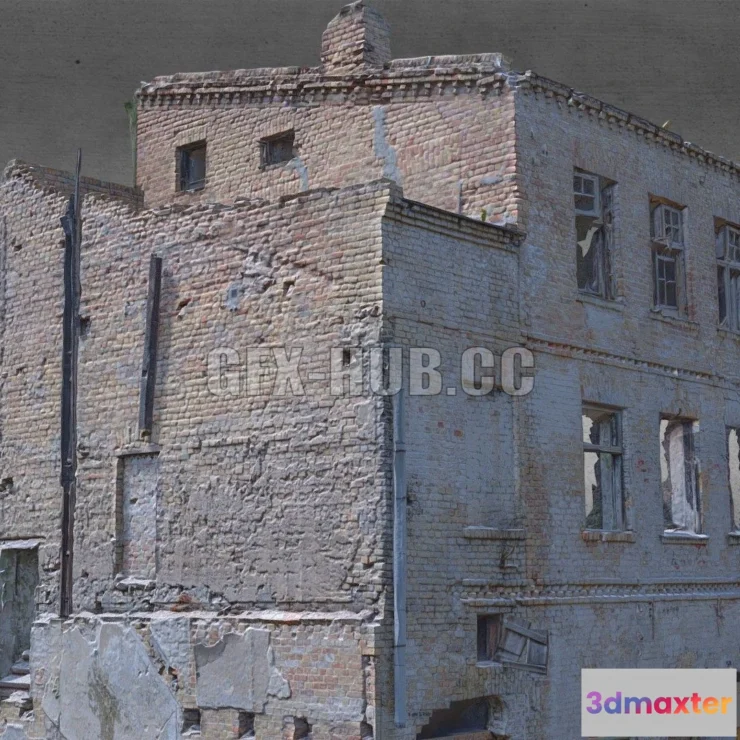 1187368 - PBR Game 3D Model - Neglected Soviet Building