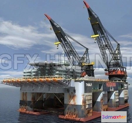 1187510 - PBR Game 3D Model - Oil Rig Dual Crane Vessel