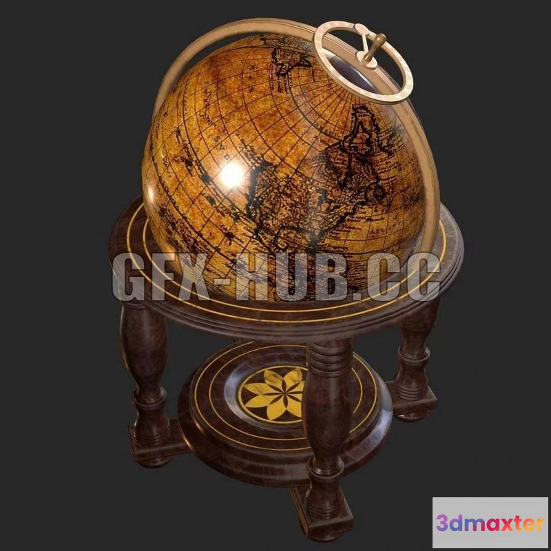 1187518 - PBR Game 3D Model - Old Antique Standing Globe