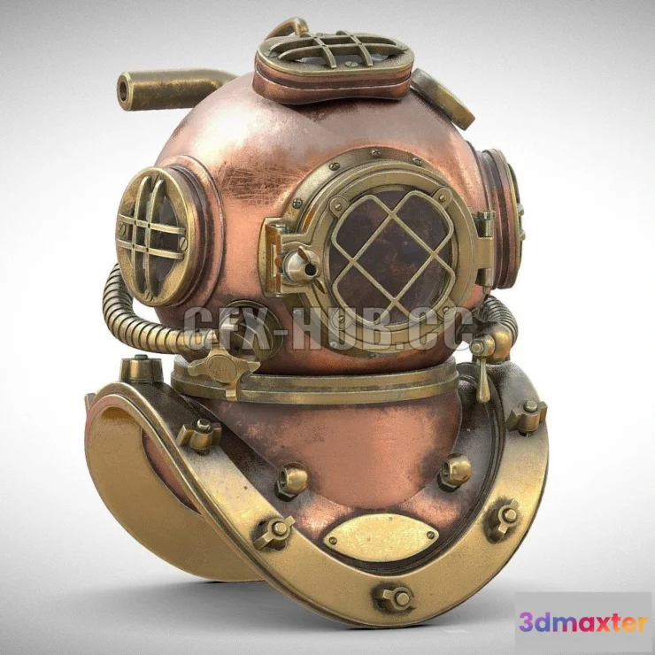 1187556 - PBR Game 3D Model - Old Diving Helmet PBR
