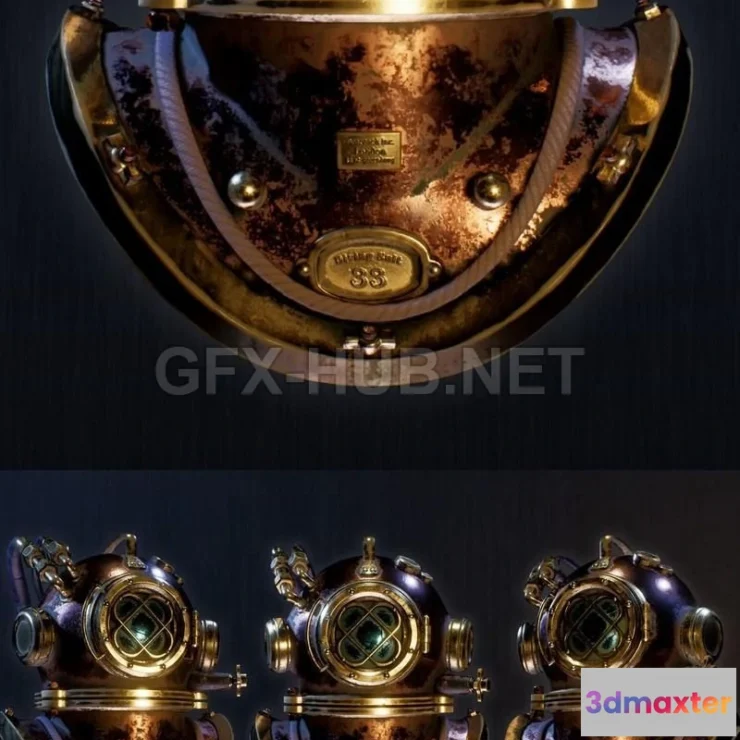 1187558 - PBR Game 3D Model - Old diving helmet