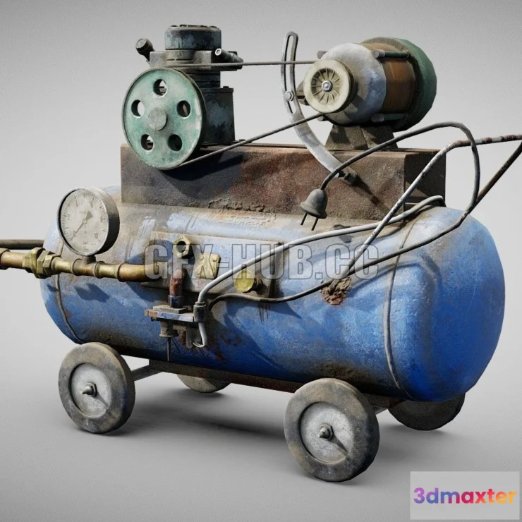 1187584 - PBR Game 3D Model - Old handmade air compressor tool