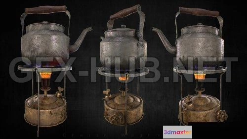 1187664 - PBR Game 3D Model - Old Stove And Kettle PBR