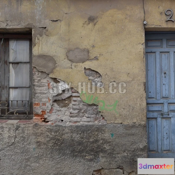 1187706 - PBR Game 3D Model - Old Window and door house