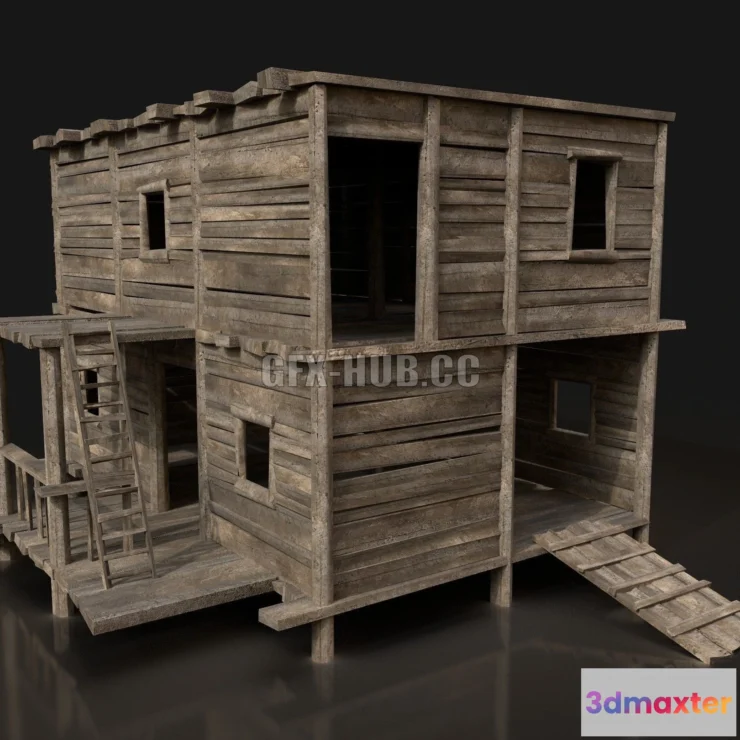 1187708 - PBR Game 3D Model - Old wooden building