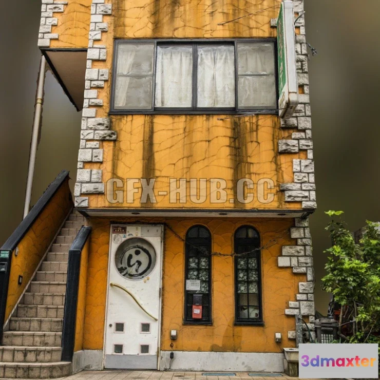 1187734 - PBR Game 3D Model - Orange building with stairs