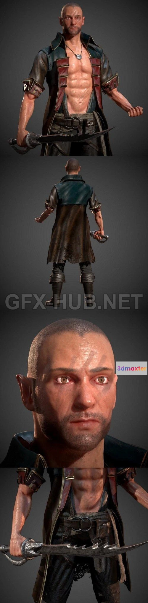 1187868 - PBR Game 3D Model - PBR Elf pirate