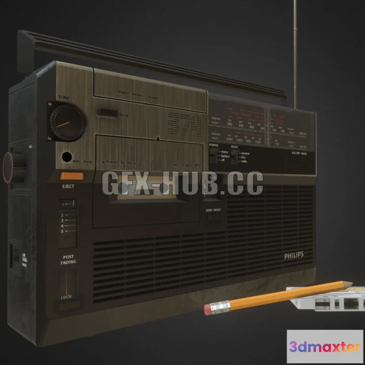 1187922 - PBR Game 3D Model - Philips 374 Radio-Recorder