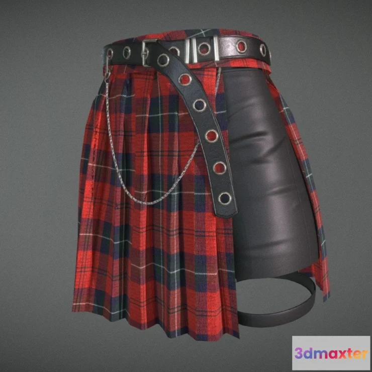 1188012 - PBR Game 3D Model - Plaid Gothic Mini Skirt