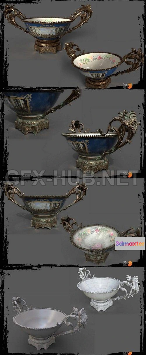 1188054 - PBR Game 3D Model - Porcelain Bronze Bowl